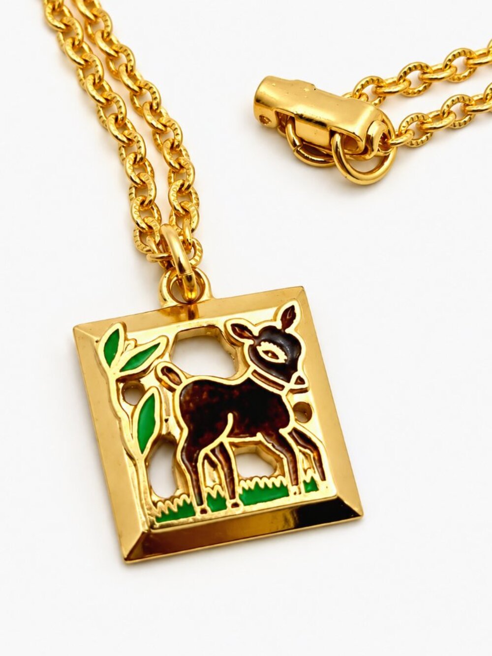 Emmons 1961 Little Deer Vintage Enamel Fawn Necklace Signed